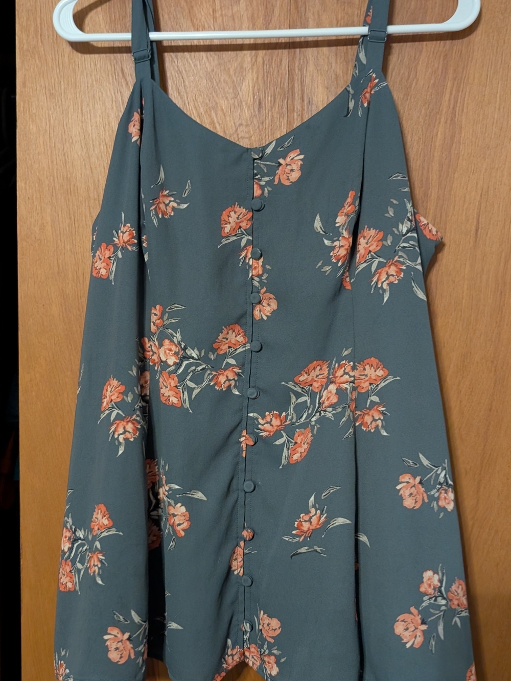 Torrid Blue gray Floral Button-Front Camisole with Coral Flowers Size 2